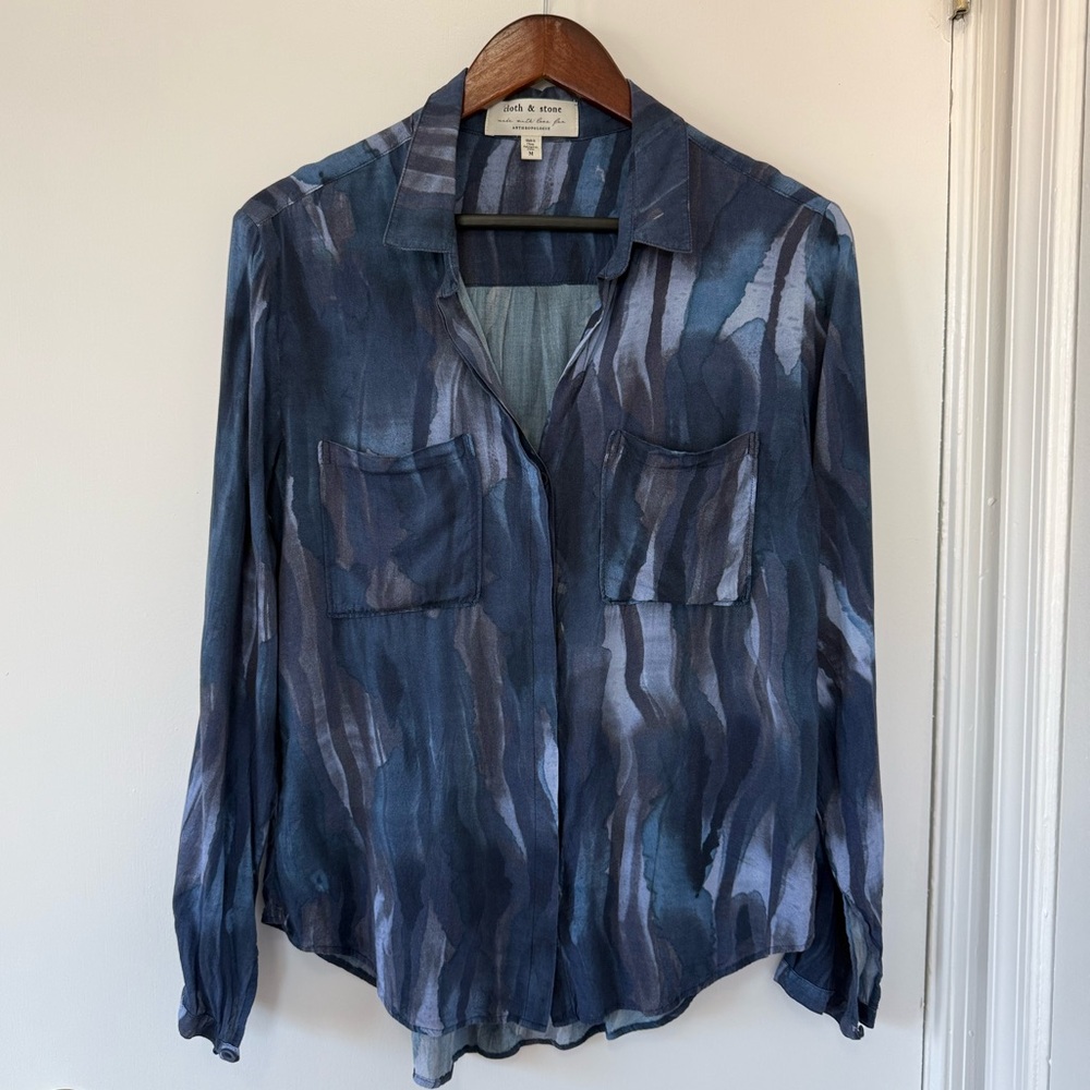 Cloth & Stone Blue-Gray Blouse | Soft Drapey Top | Casual Chic